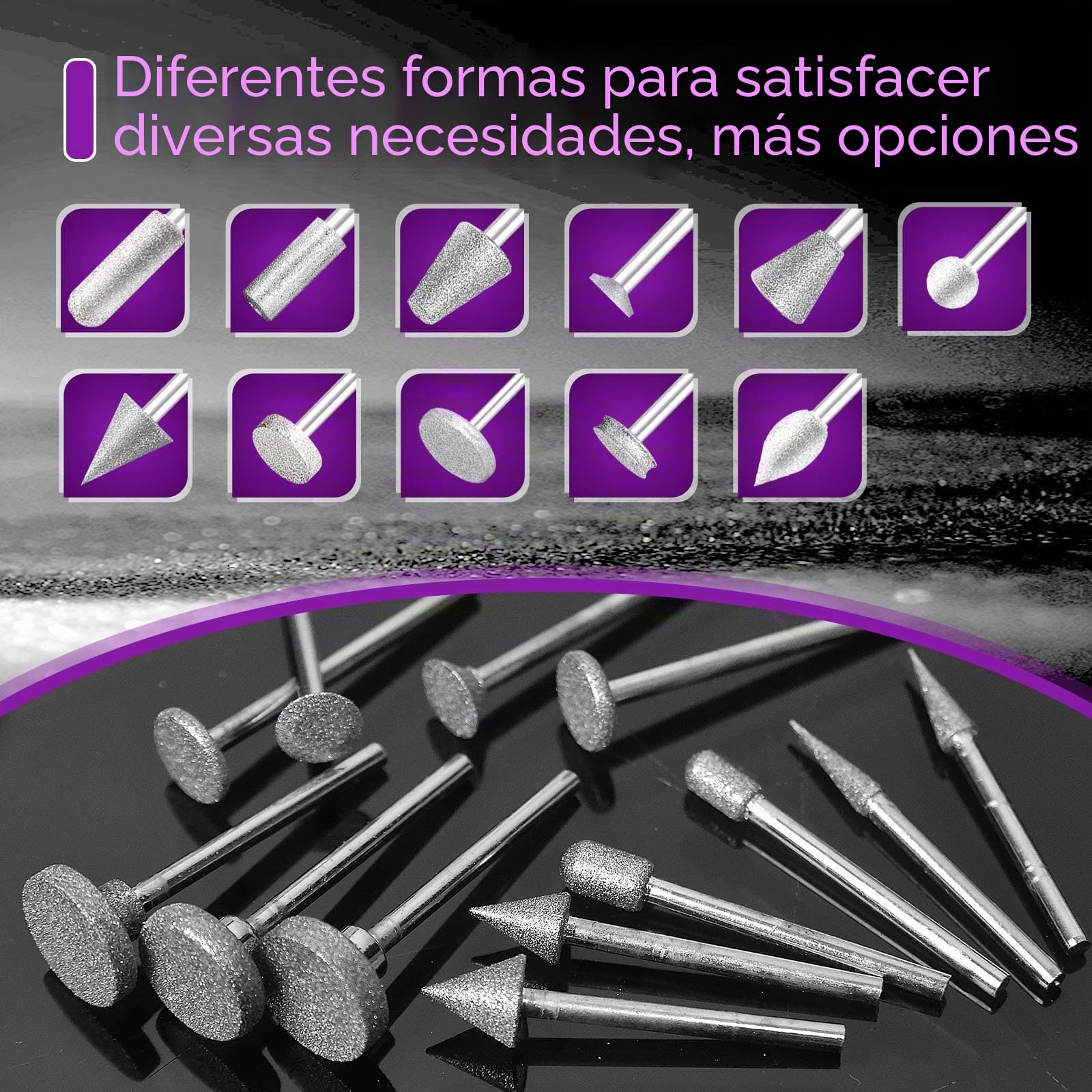 Juego de 52 brocas de diamante multifuncionales compatibles con Dremel, brocas de diamante para herramientas rotativas, vástago de 3 mm, para tallar, pulir, moler