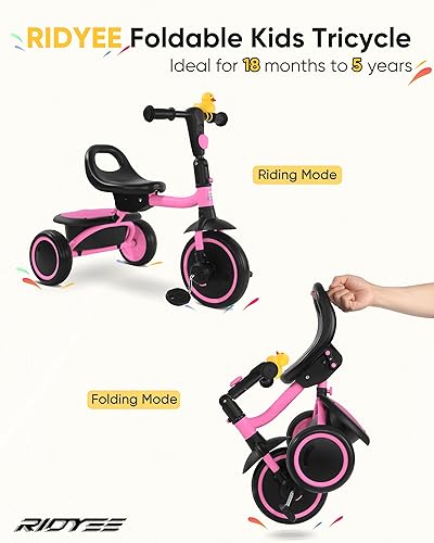 Miniatura 3 de Triciclo para niños de 18 meses a 5 años, triciclos plegables para niños de 3 a 5 años, triciclo para niños con asiento ergonómico ajustable y cesta