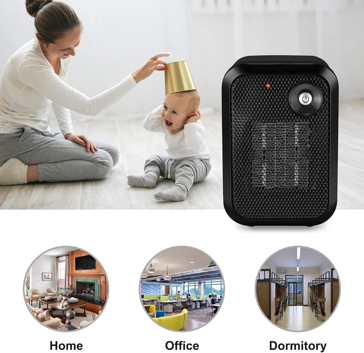 2 pieces 500 Watt Mini Personal Ceramic Space Heater Electric Portable Heater Quiet for Home Dorm Office Desktop with Safety Power Switch (Black, 2)