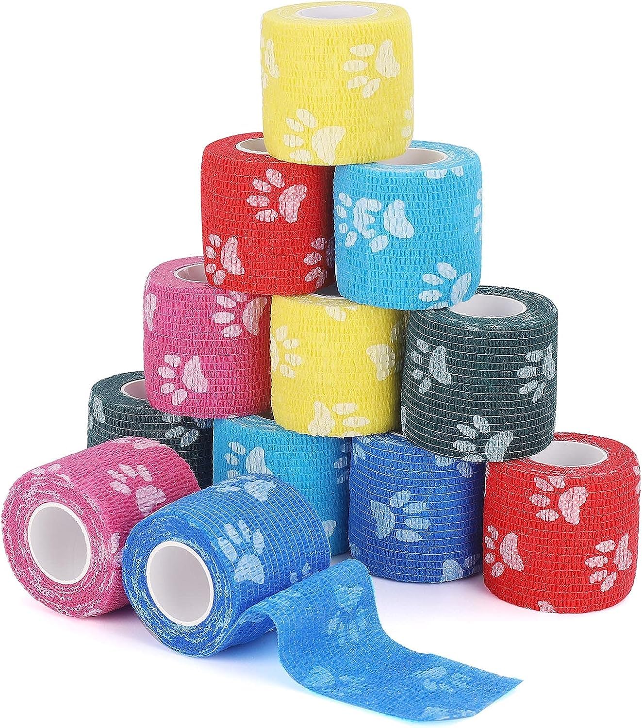 Foodie Puppies Pet Paw Print Wrap Tape Bandage, Self-Adhesive Non-Woven Tape - (Pet Bandage, Pack of 12) for Legs, Paws, Wounds | Gauze First Aid for Dogs, Cats, Horses, Birds and Guinea Pigs (B0CJ2HXH53) Amazon Price History, Amazon Price Tracker