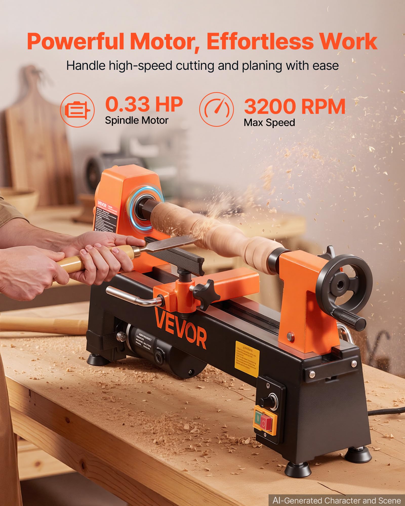 VEVOR Tornio per Legno da Banco 250 W 200 x 330 mm 150 a 3200 giri/min
