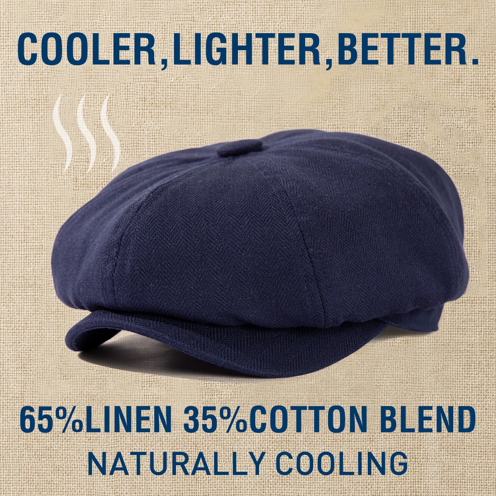TOP-EX Gorro de verano para hombre, ligero, transpirable, 8 paneles, plano, Gatsby de lino, para cabezas grandes, M/L L/XL XL/XXL