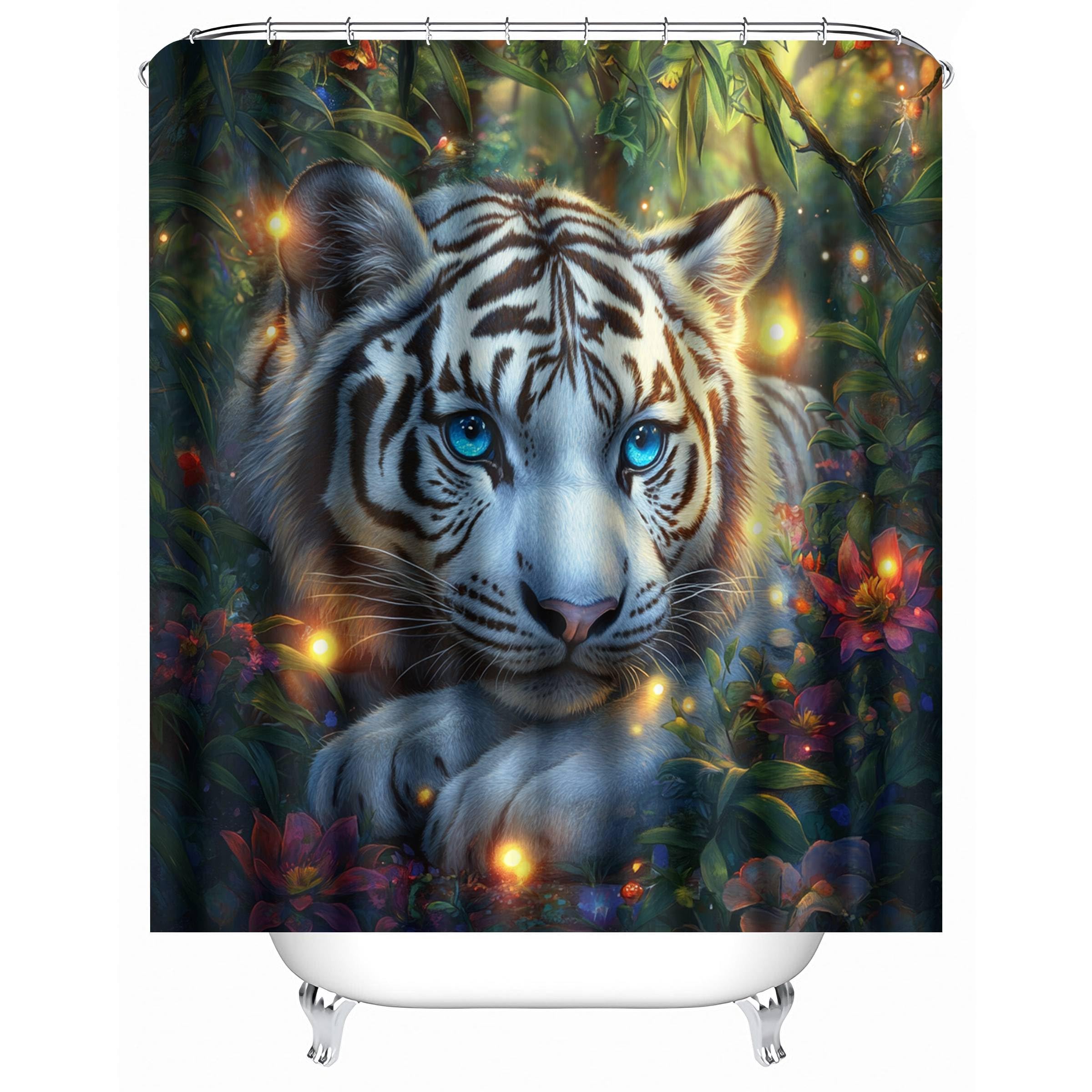 Rideau de douche anti moisissure 150x180 cm lavable motif tigre imperméable avec crochets