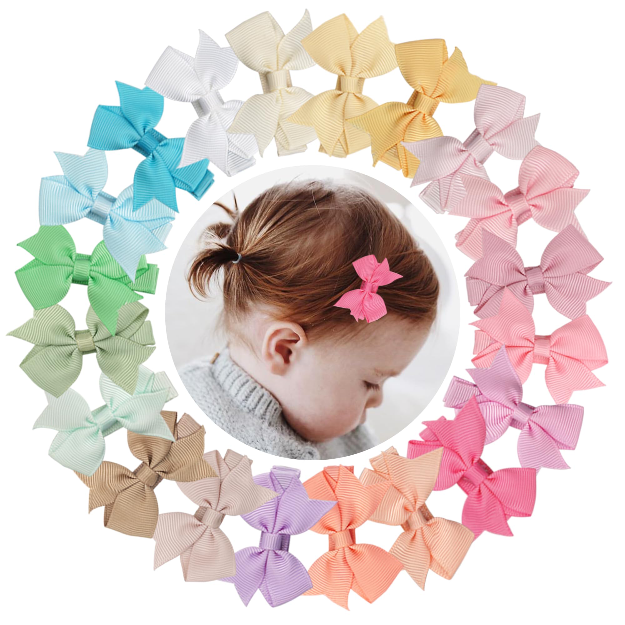 Hair Clips for Girls - 20PCS Fully Lined Hair Bows Alligator Clips for Toddlers Kids, Infants, Multicolor, 1 count (Pack of 20)