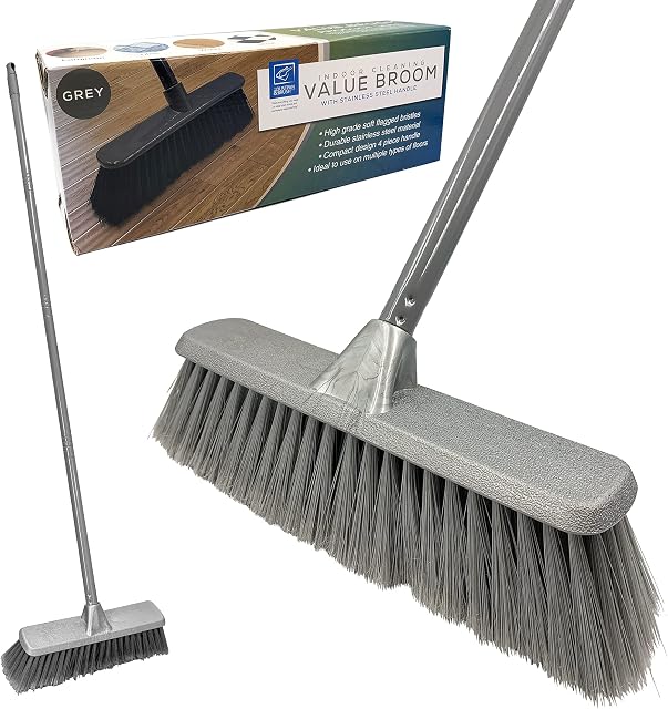 Indoor Broom Soft Bristle Sweeping Brush - Perfect Kitchen Broom for Laminate, Vinyl or Wooden Floor