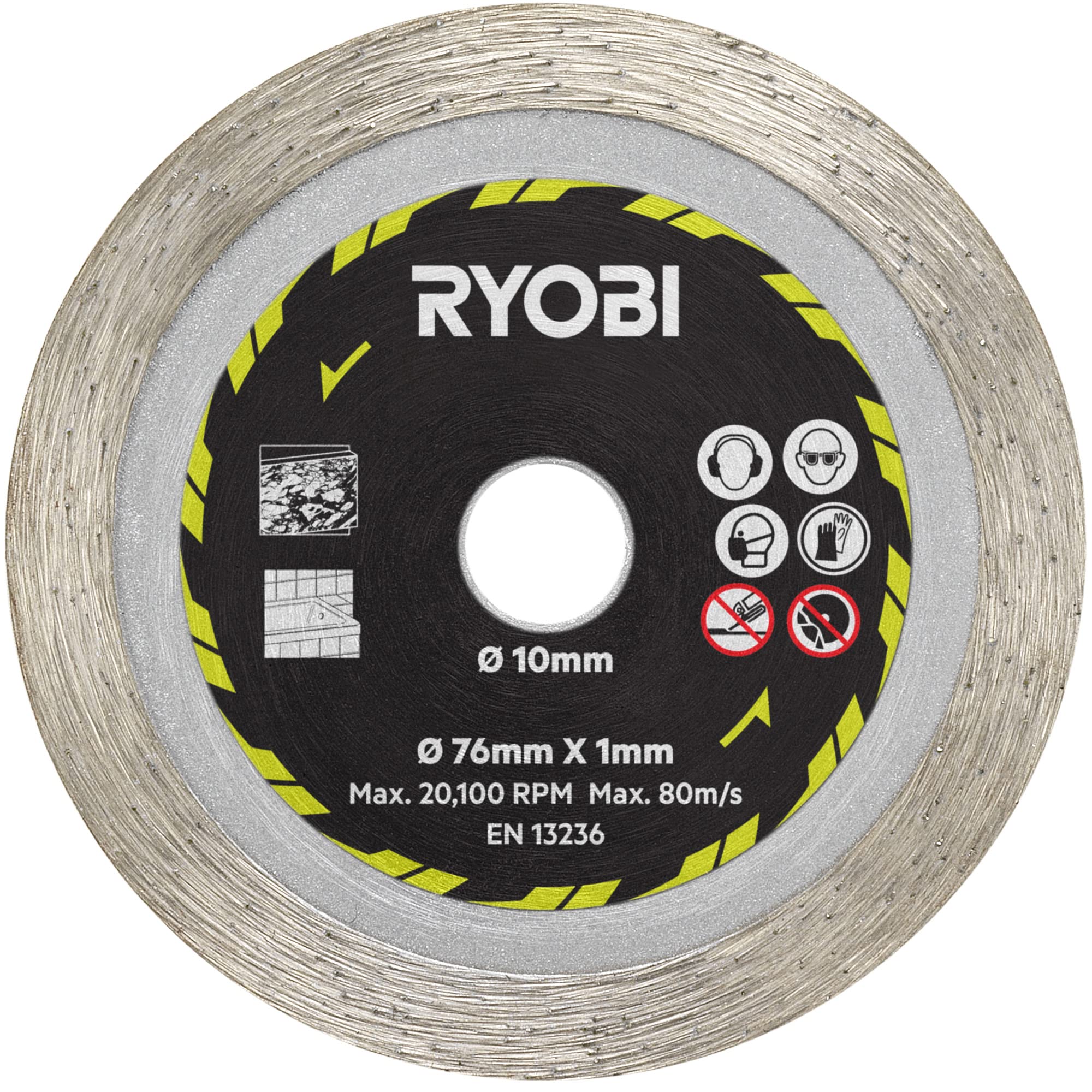 Ryobi Zestaw Tarcz do Przecinarek, RAKCOT03, 3 Sztuki, 1x do Cięcia Metalu i Stali Nierdzewnej, 1x do Cięcia Płytek Ceramicznych i Cementu Włóknistego, 1x do Cięcia Suchego Tynku i Plastiku
