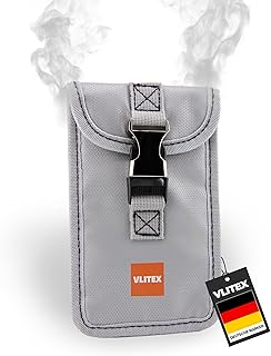 VLITEX Kleine Brandschutz Tasche | 3 Feuerfeste Lagen | Ladetasche für Handy, Powerbank, Smartwatch, Bluetooth Kopfhörer, Smartphone usw. | Lithium Ionen Akku Batterie sicher Aufladen und aufbwahren