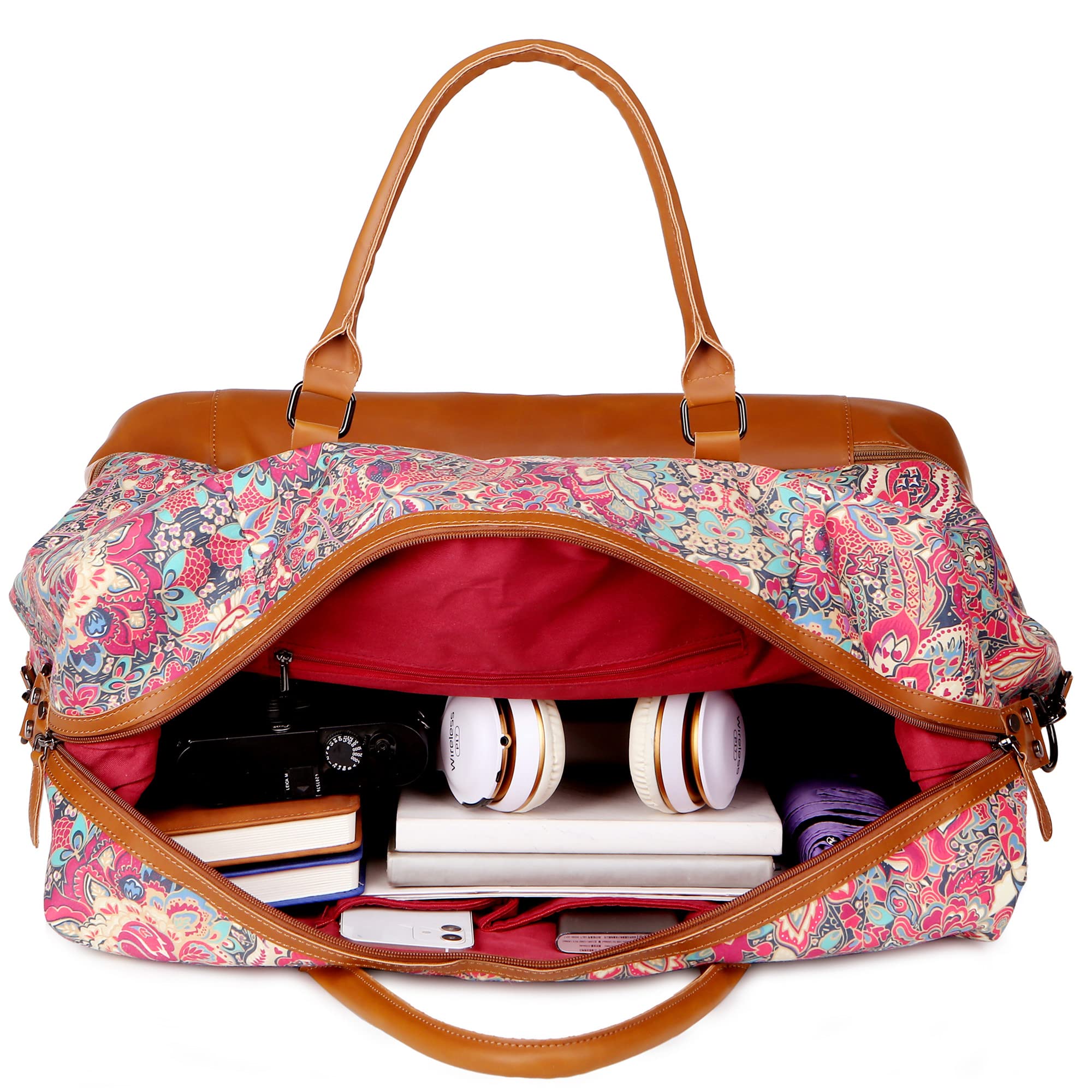 BAOSHA Bolso de viaje para mujer, bolso de fin de semana por la noche, equipaje de mano HB-05, H, 53.4 x 45.7 x 25.4 cm, Casual Floral