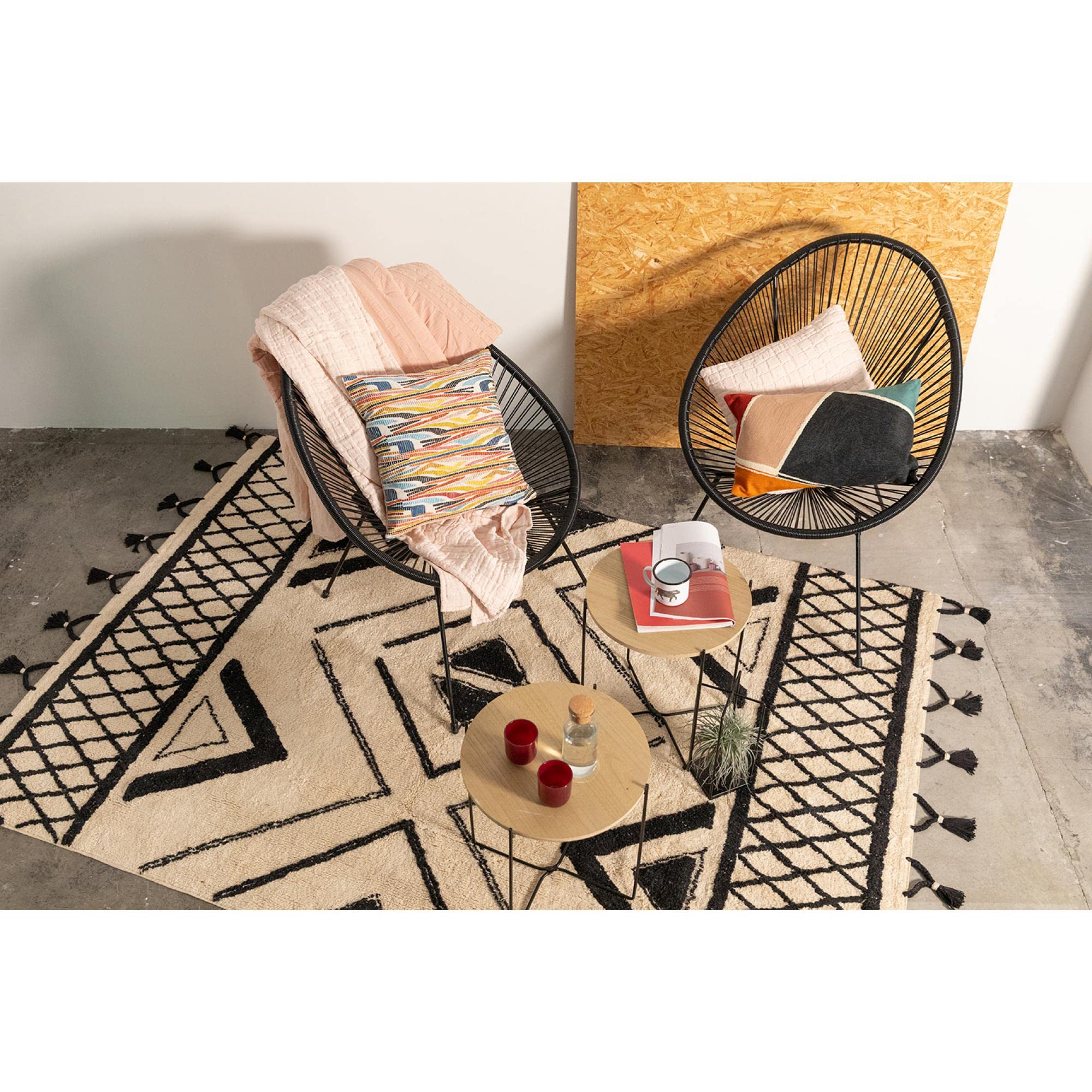 Vivaraise - Tapis Sami – 100% Coton, Aspect Laine – Décoration Tendance – Style berbère – Finition à Pampilles