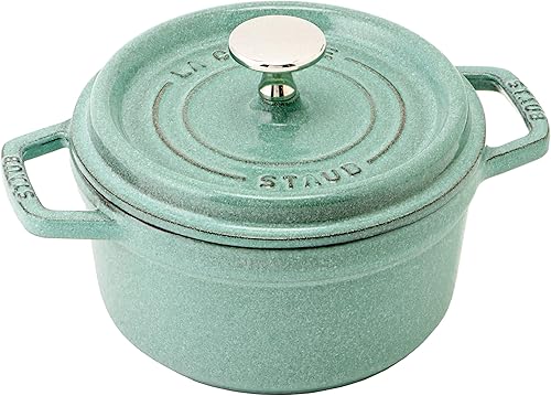 Staub 40508-400 Pico Cocotte Round, Sage Green, 6.3 inches (16 cm), Small, Double-Handed, Casted Enameled Pot, Induction Compatible, Authentic