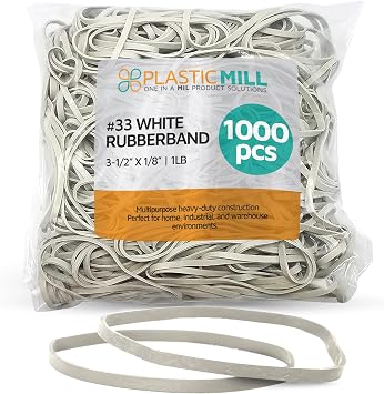 PlasticMill Rubber Bands Size 33, Office Supplies, White, 1,000-Pack
