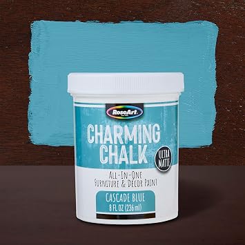 Charming Chalk All-In-One Furniture & Decor Paint - 8oz Cascade Blue, Ultra Matte Chalk Finish Paint, Ideal For All Techniques Including Distressing, No Prep Needed, Made In USA
