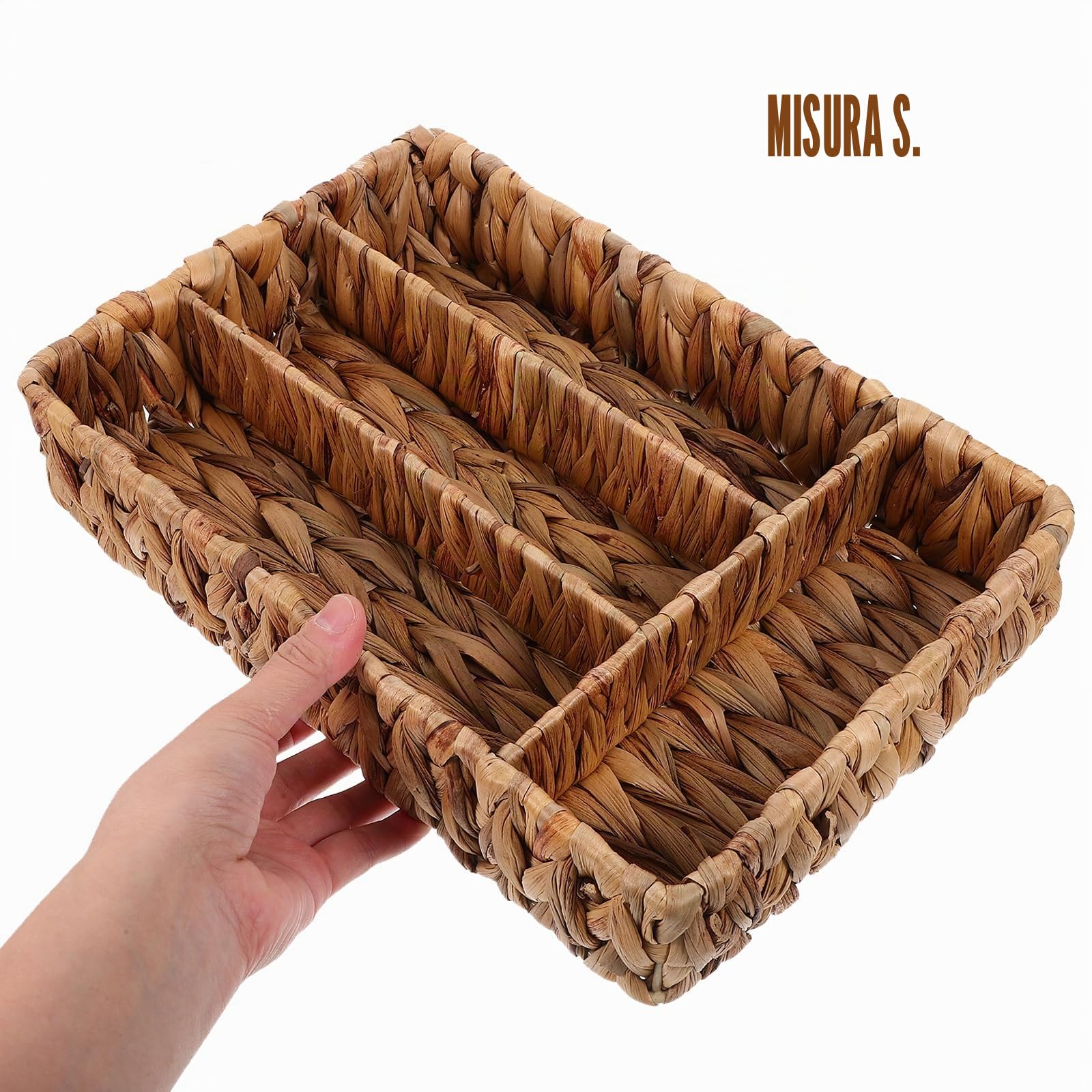 Ciieeo Cestino Porta Posate Intrecciato in Paglia 12.20X8.27X2.48In Organizer Diviso Per Posate E Utensili Da Cucina Design Compatto Salvaspazio Per Tavolo E Cassetti