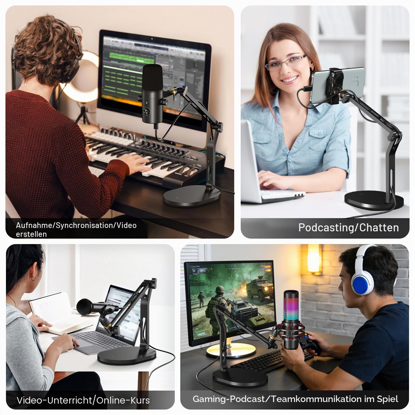 Aokeo Mikrofonständer, Tischhalterung, Mikrofonarm mit 3/8" auf 5/8" Adapter, kompatibel mit Blue Yeti, HyperX QuadCast, SoloCast, Shure SM7B, MV7X