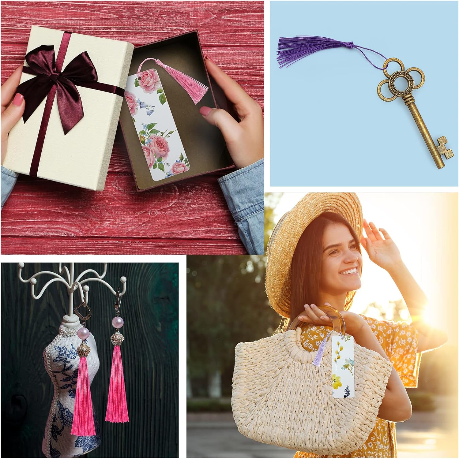 120 Pcs Sublimation Blank Bookmark Heat Transfer Metal Aluminum DIY Bookmark with Hole and Colorful Tassels for Crafts, Birthday Wedding, Sublimation Blank Keychains, Single Sided Printing