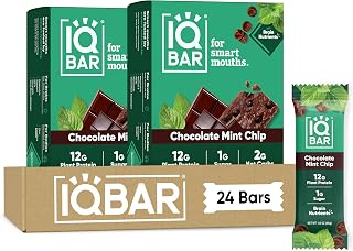 IQBAR Clean Protein Bars, Low Sugar Keto, Chocolate Mint Chip 24-Count | High Fiber Plant Based Snacks, Clean Label Project Certified | Gluten Free, Dairy Free, Vegan, Soy Free