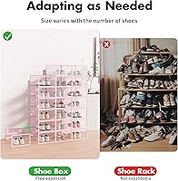 Vista 4 de Shoe Storage Box, 15 Pack Clear Plastic Stackable Shoe Organizer for Closet, Interlocking Design Shoe Container Bins for Sneakers, Foldable Shoe