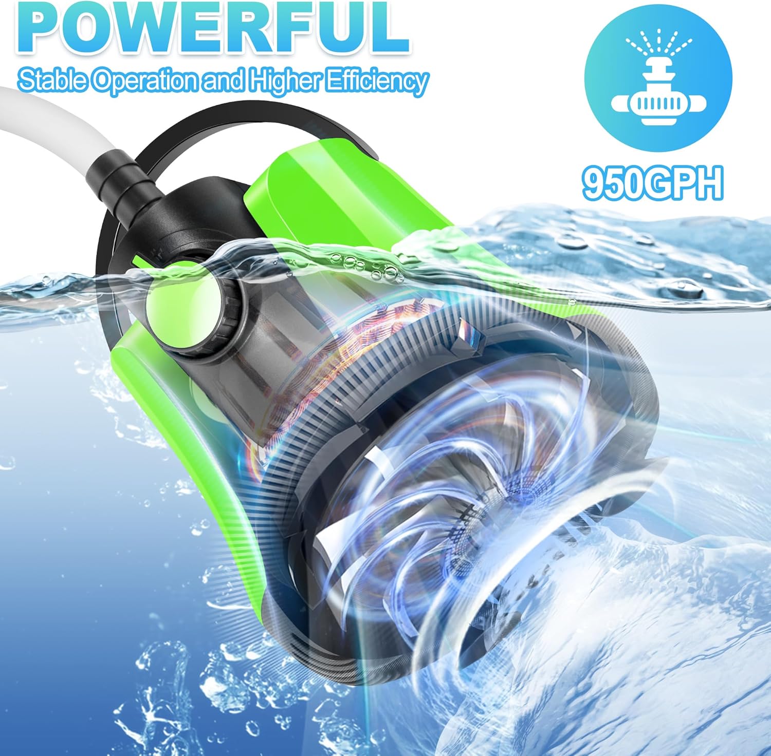 Sump Pump Submersible, Water Pump with Adjustable Flow, Pool Cover Pump Above Ground, Electric Portable Water Removal Pump, Water Pump for Pool Draining with 10ft Hose, 4 Adapters, 950GPH