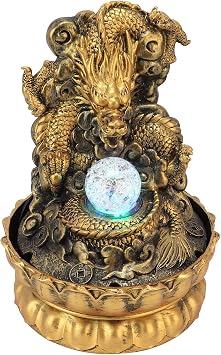 Tabletop Fountain,Chinese Dragon Statue Good Luck Feng Shui Zen Meditation Indoor Waterfall Fountain with LED Light,Calming and Relaxing Water Sound,for Home Office Bedroom Relax DecorUS