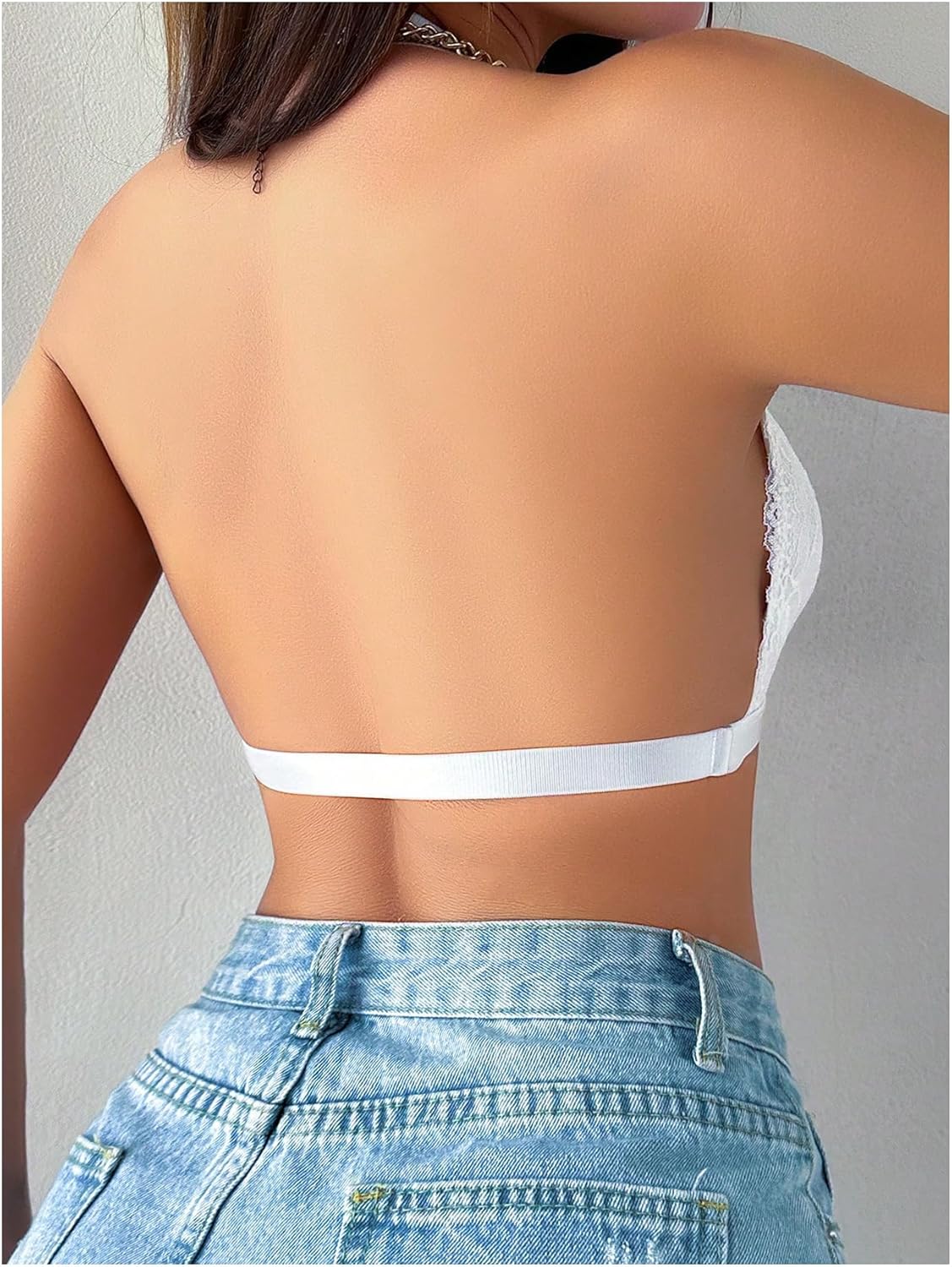 SHENHE Women's Halter Neck Lace Plunge Bralette Front Closure Unpadded Wireless Bra - Image 2