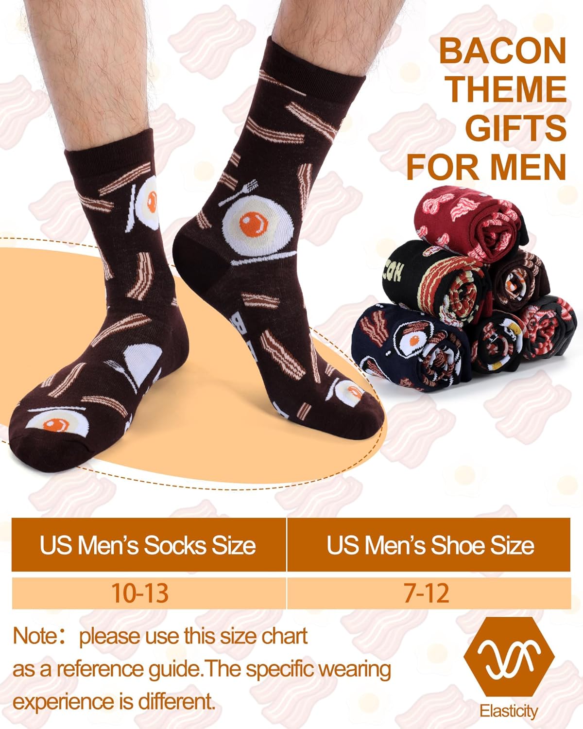 Haysandy 6 Pairs Funny Food Socks for Men Valentine Novelty Snack Socks Lovers Gift for Peppers Bacon Hot Dogs Burger Pizza - Image 4