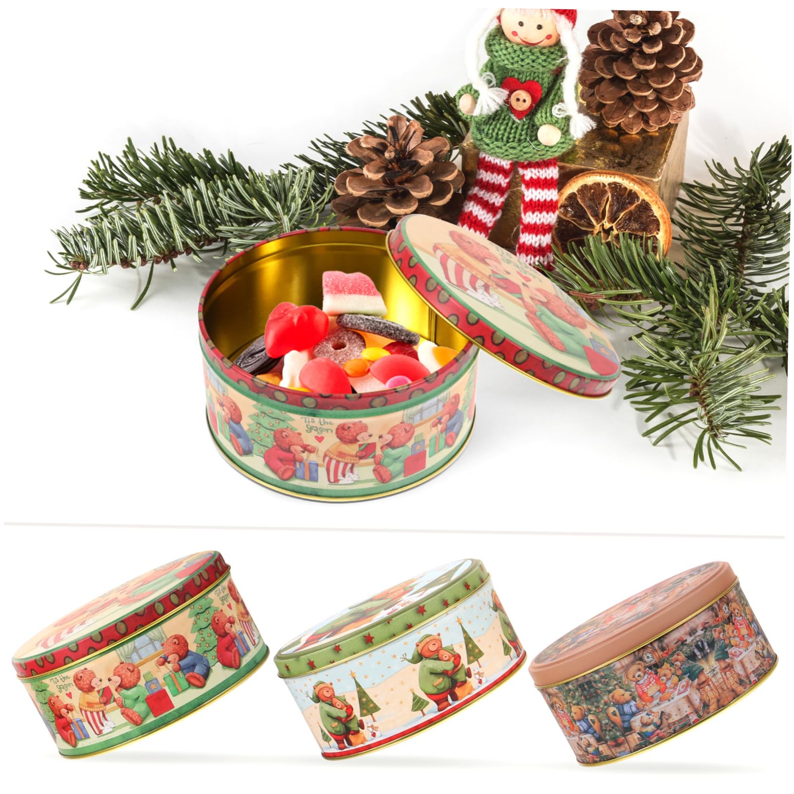 4pezzi Scatole Biscotti in Design Natalizio Carino e Coperchio Adatte Per Regali Di Natale Famiglia Amici e Ragazzo Ragazza Ragazza