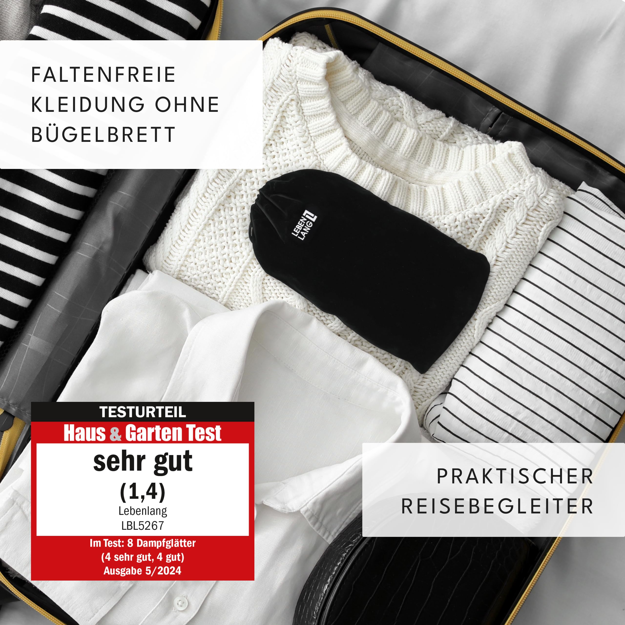 LEBENLANG Steamer Dampfglätter Reise - Kompakt Faltbar & Inkl. Reise Set I Steam Iron Dampfbürste Dampfbügeleisen für Dampfglätten Bügeln im Urlaub I Hand Reisesteamer mini handheld Travel Steamers