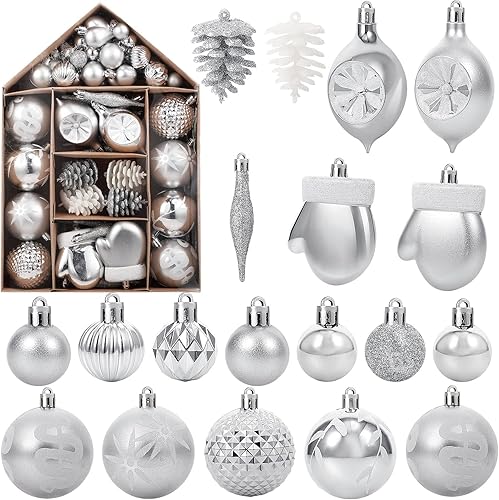 Juego de 70 bolas de adorno para árbol de Navidad, bolas de adornos colgantes de Navidad con lazo para colgar para árbol de Navidad, vacaciones,