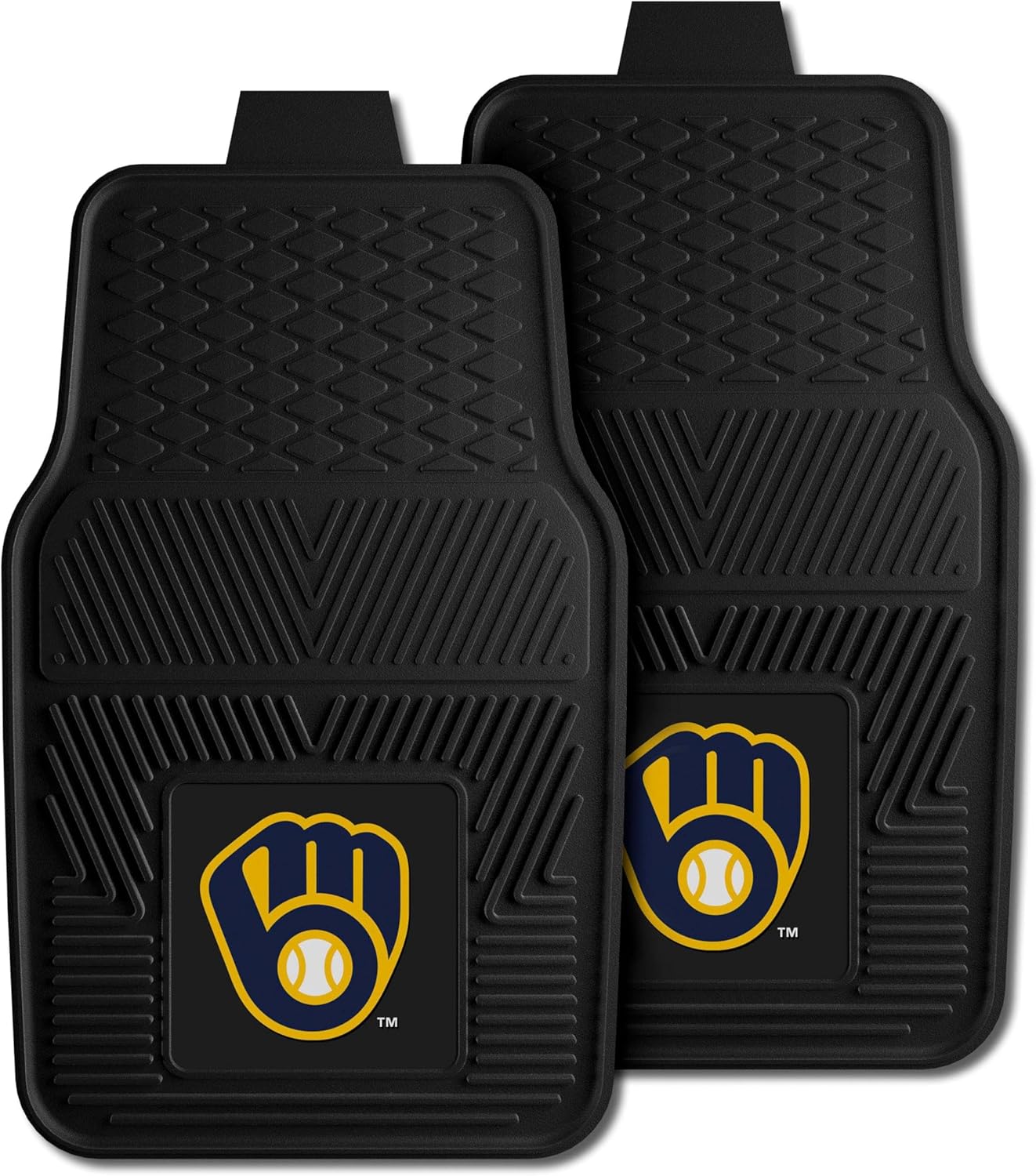 FANMATS 8842 Milwaukee Brewers 2-Piece Heavy Duty Vinyl Car Mat Set, Front Row Floor Mats, All Weather Protection, Universal Fit, Deep Resevoir Design