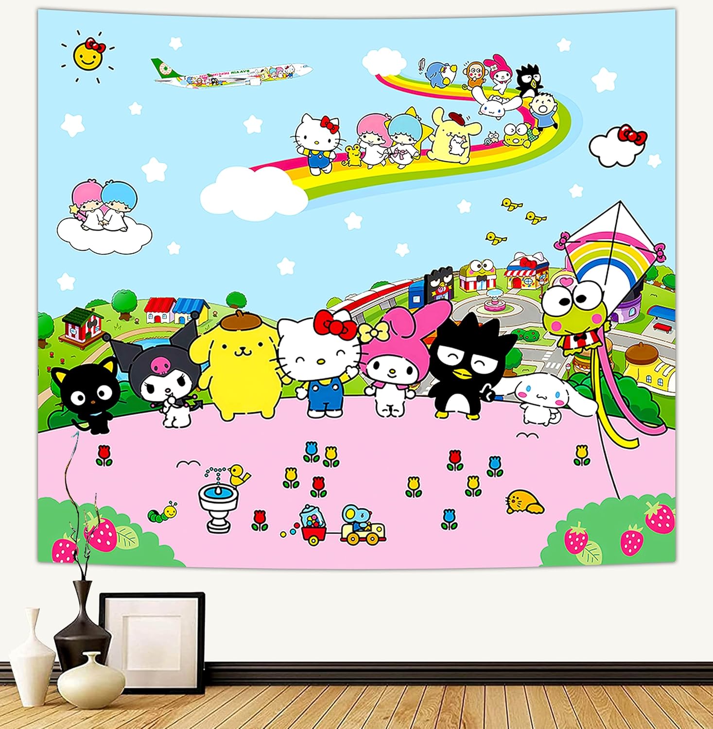 Anime Tapestry Hello Kitty TapestryHello Kitty PosterSanrio Room DecorKawaii