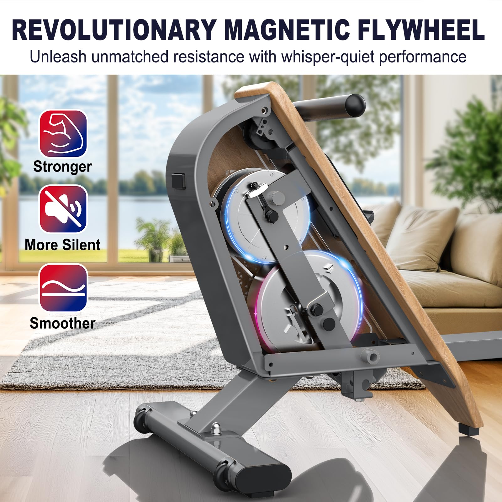 Vogatore per casa OR3, vogatore magnetico con monitor Bluetooth, 16 livelli di resistenza, vogatore compatto con capacità di peso di 150 kg, conservazione verticale