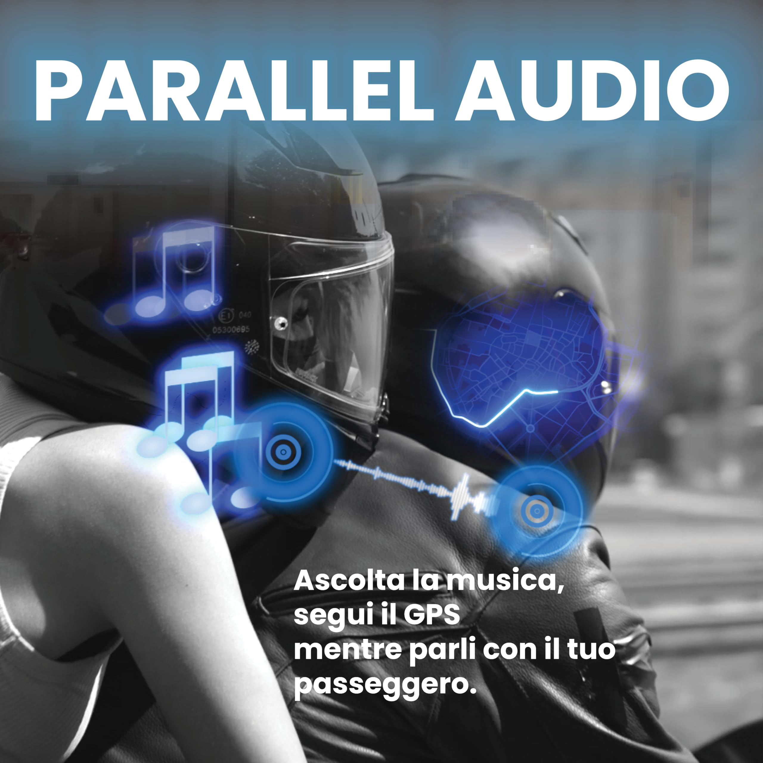 Midland - Interfono Moto Bluetooth Singolo BTR1, Auricolari Casco Moto Impermeabili IPX6, Portata 800m, 4 Persone Conference, Batteria 23H, Parallel Audio, Connessione GPS/Musica, Conforme ECE 22.06