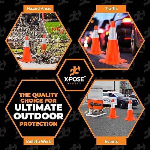 Miniatura 7 de Xpose Safety Conos de tráfico naranjas de 18 pulgadas, resistentes, 3 libras con collar de 6 pulgadas, 1 paquete de conos de seguridad de plástico