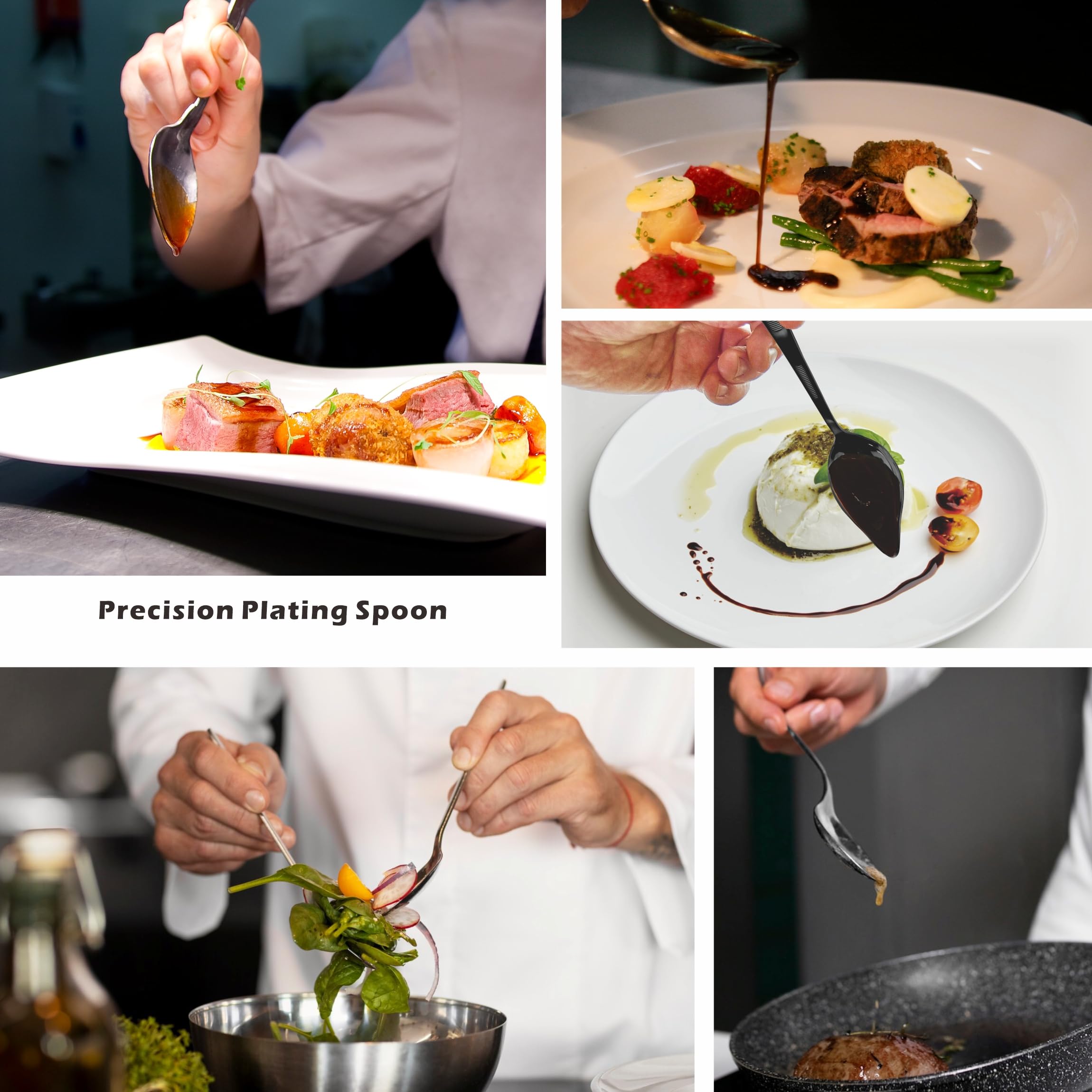 Yioeecf Chef Plating Tools Culinary Set, Plating Tools Tweezers Scoop Set, Professional Chef Stainless Steel Plating Set, 7-Piece Black,Leather Bag