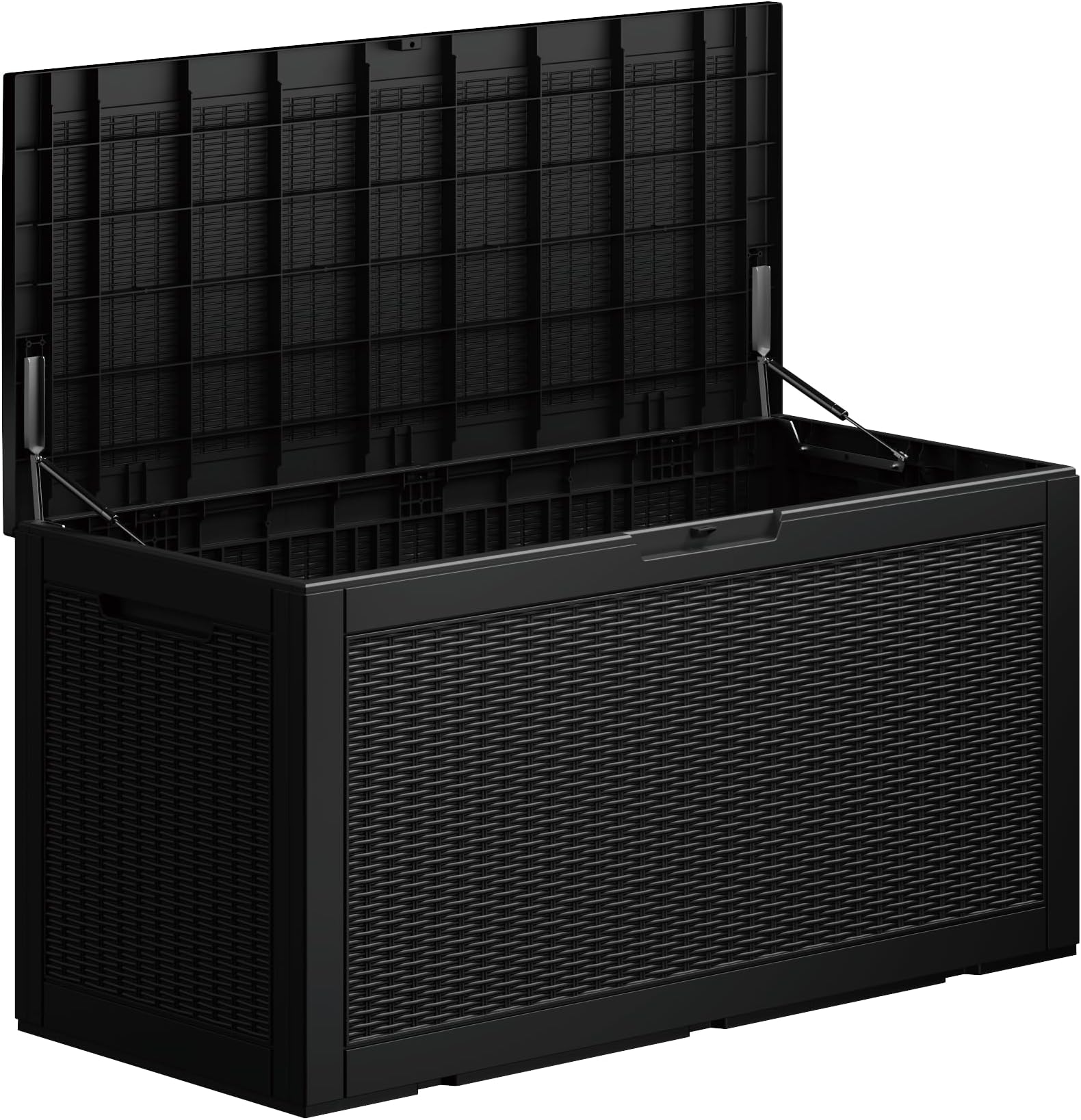 100GAL Black Wicker - Textured Outdoor Deck Box with Lock - Waterproof, SGS - Approved UV Resistance, Stylish Storage Solution for Patio Furniture and Outdoor Toys, Quick Assembly