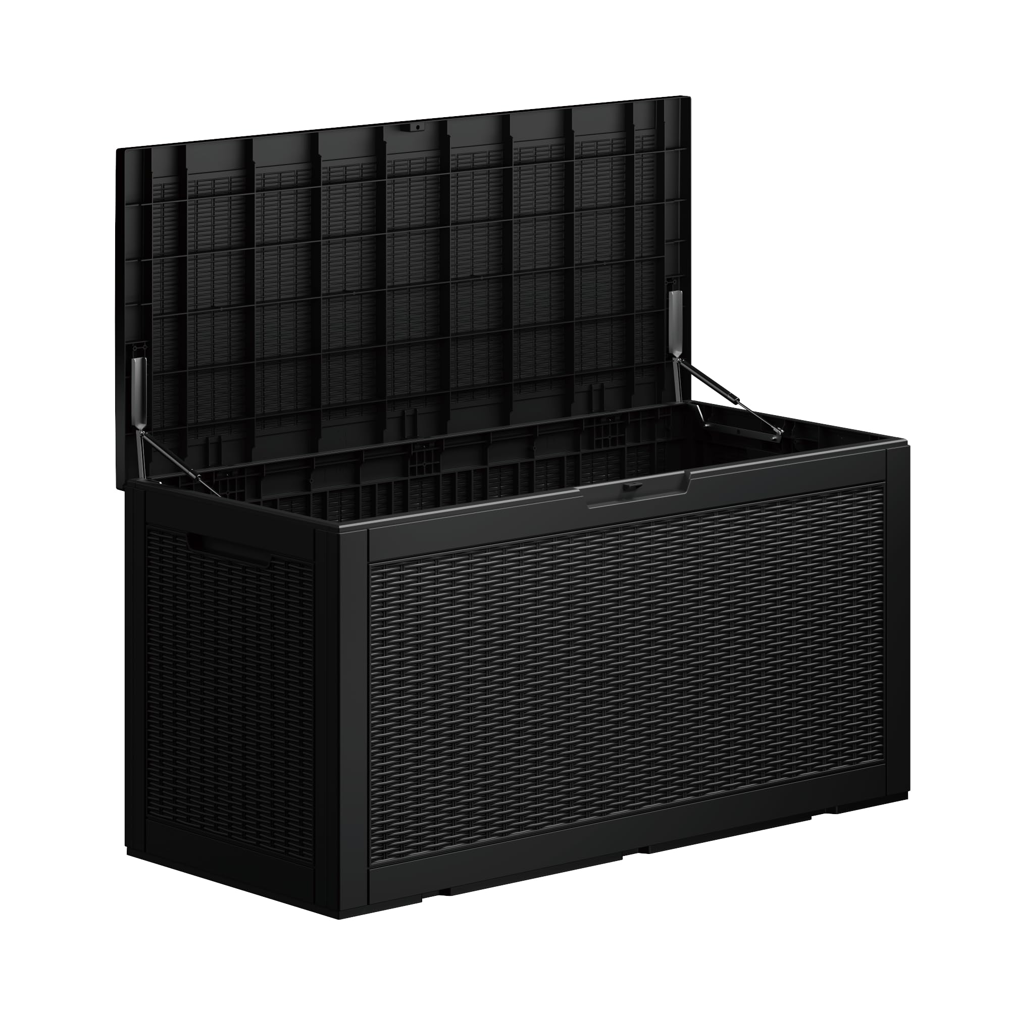 100GAL Black Wicker - Textured Outdoor Deck Box with Lock - Waterproof, SGS - Approved UV Resistance, Stylish Storage Solution for Patio Furniture and Outdoor Toys, Quick Assembly