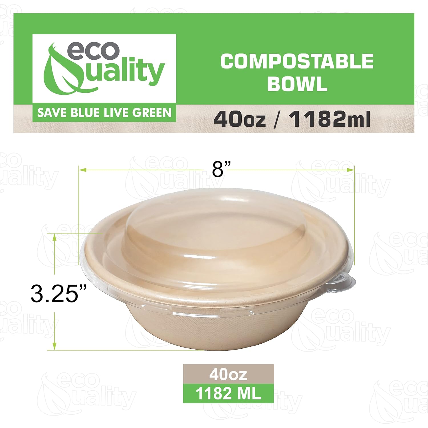 200 Count - EcoQuality 40oz Round Disposable Bowls with Dome Lids Natural Sugarcane Bagasse Bamboo Fibers Sturdy Compostable Eco Friendly Environmental Paper Plastic Bowl Alternative Tree Free