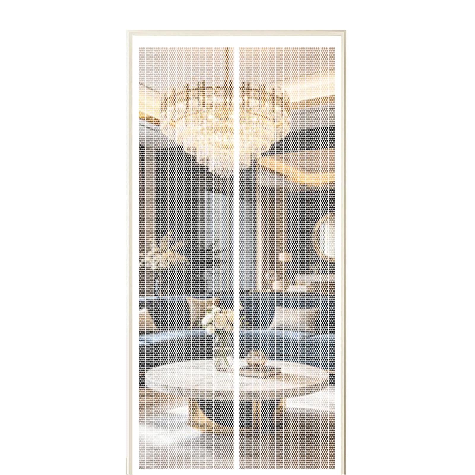 Screen Door 155 x 230 cm Self Sealing Powerful Magnets Door Fly Screen Curtain with Powerful Magnets & Full Frame Magic Tape Suitable for Patio Doors Balcony Bedroom, White