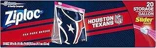Ziploc Slider Storage Gallon Bag, Great for grab-and-go snacking, tailgating or homegating, 20 Count- NFL Houston Texans