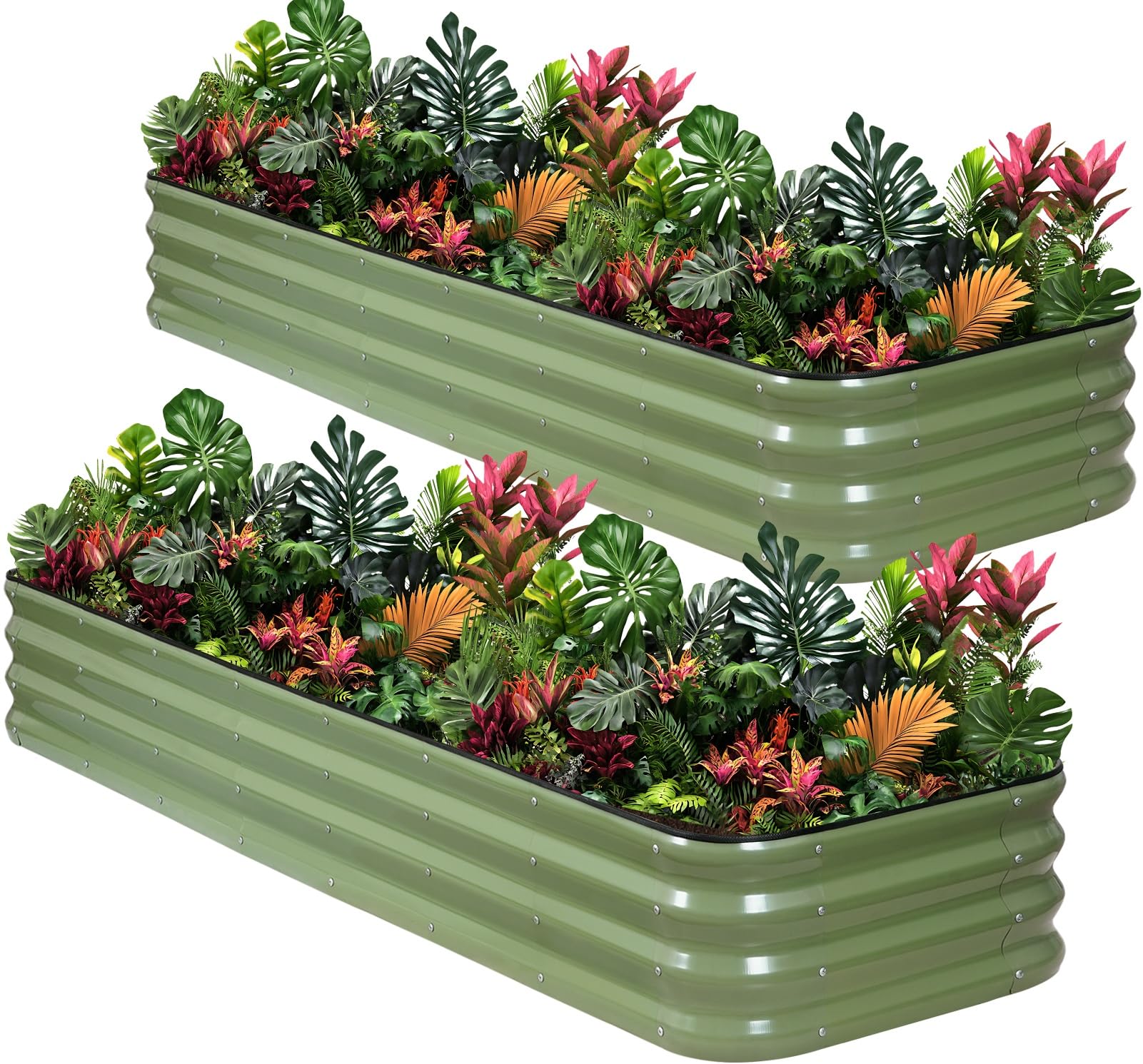 Photo 1 of 1MORE Raised Garden Bed -8X2X1 Galvanized Planter Box for Outdoor Gardening,5 in 1 Modular Raised Bed Kit with Protective Tape, Gloves for Herb,Ideal for Vegetables and Plants.Green-2pack