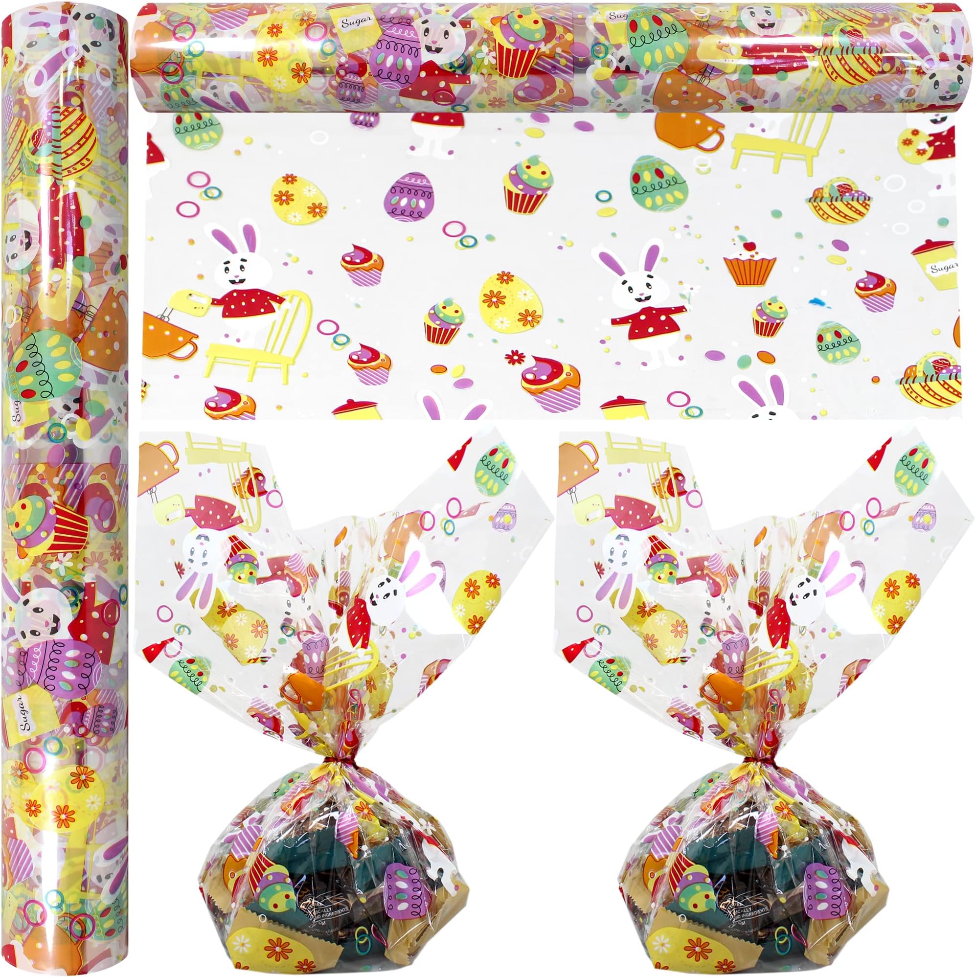 AnapoliZ Easter Eggs Cellophane Wrap Roll | 100’ Ft. Long X 16” In. Wide | 2.3 Mil Thick, Crystal Clear Design | Easter Bunny Cello Wrapping Paper, Treats, Baskets, Gifts |