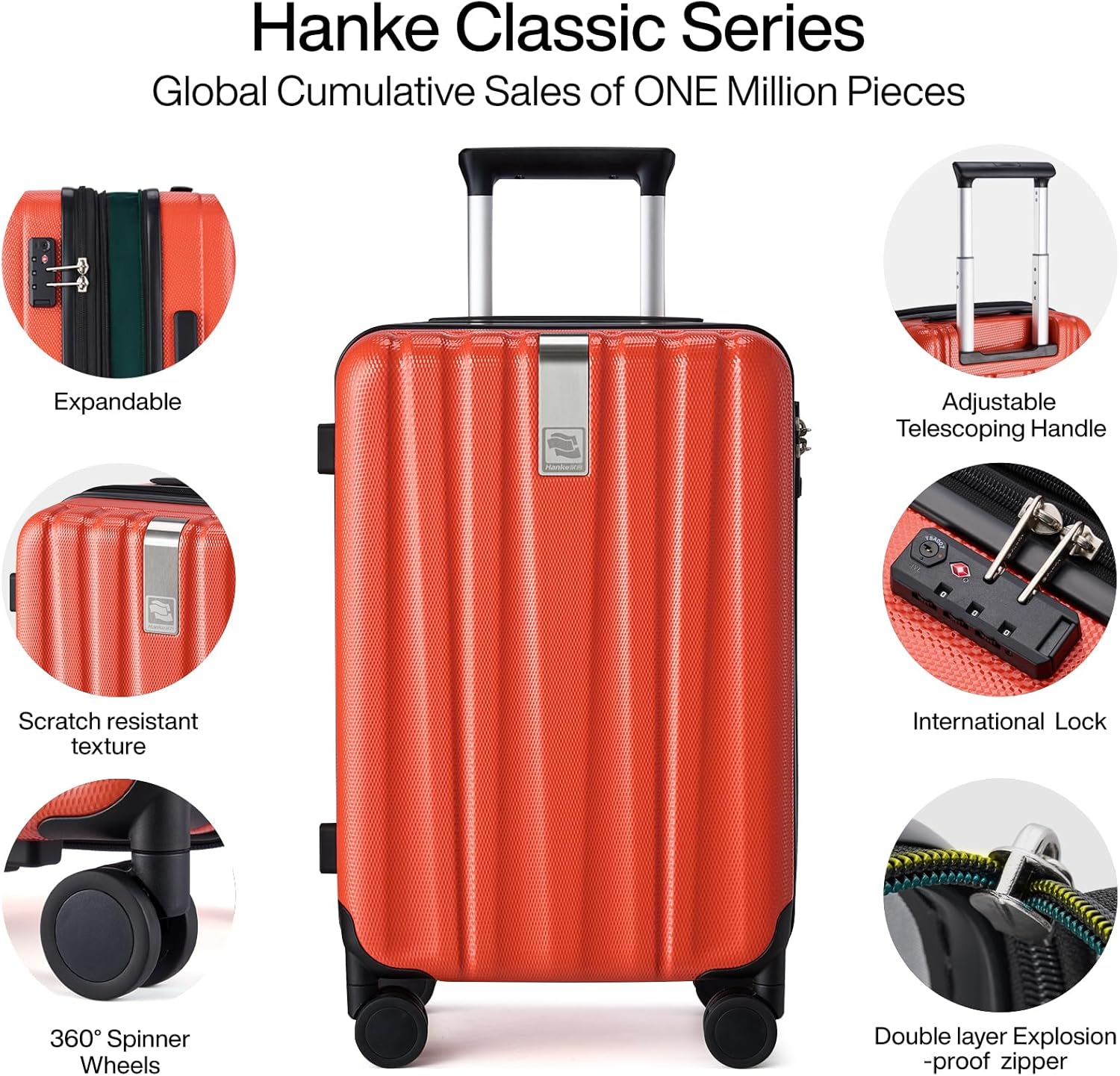 Hanke 20 Inch Expandable Carry on Luggage 22x14x9 Airline Approved Lightweight PC Hard Shell Suitcases with Wheels Tsa Luggage Rolling Suitcase Travel Luggage Bag for Weekender(Orange) - Image 4