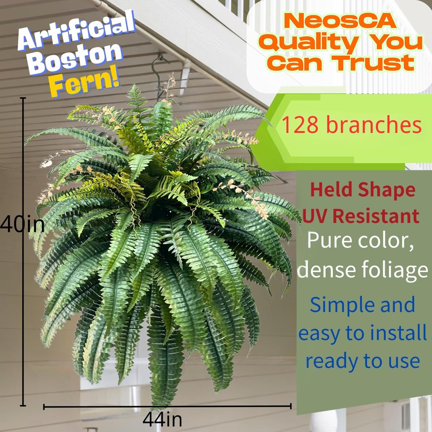 Giant Artificial Boston Ferns for Outdoors Large,Uv Resistant Lifelike Artificial Plants Large,Faux Fern Silk Ferns That Look Real,Fake Fern for Outside Lifelike 128 Branches - Image 2