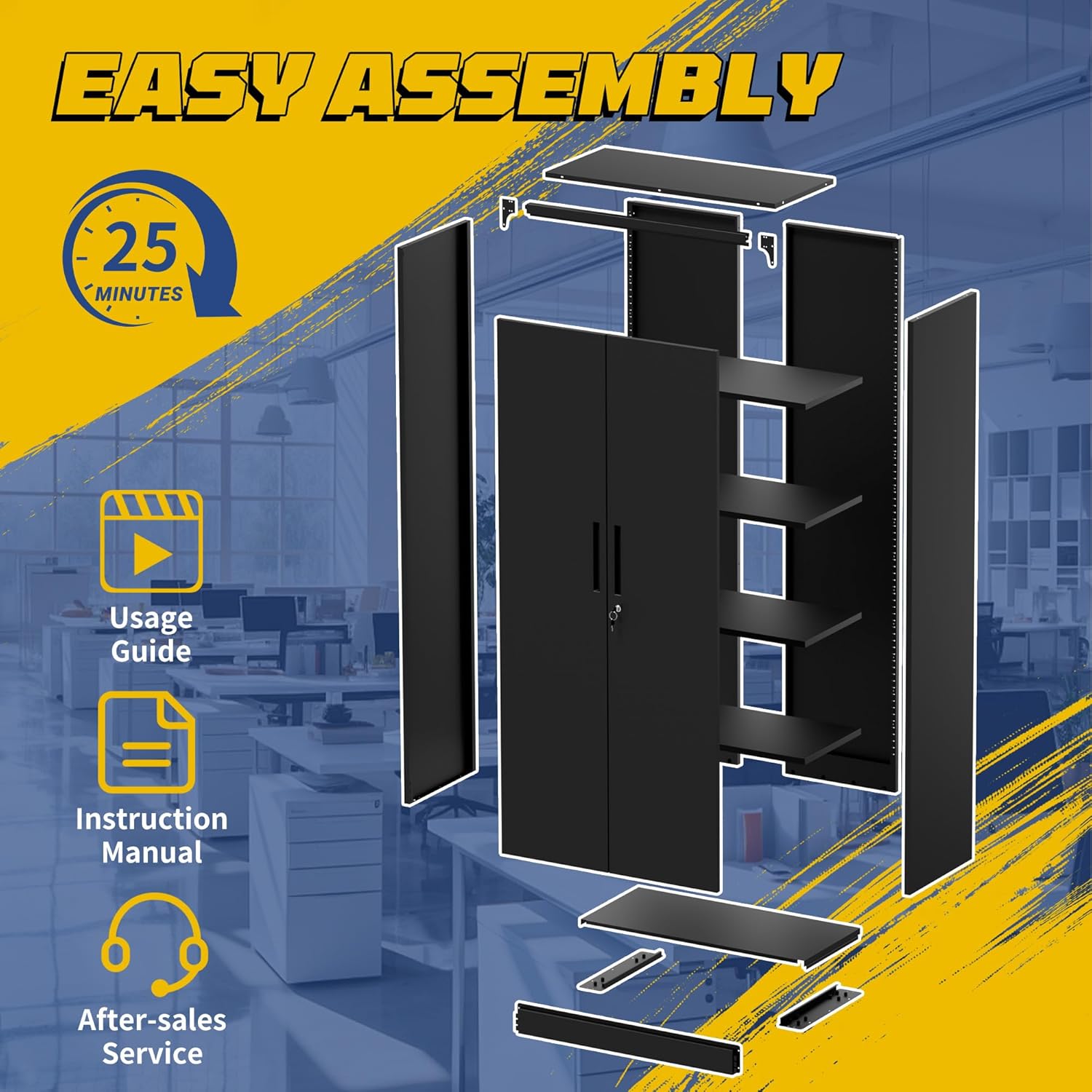 Metal Storage Cabinet with Doors and Adjustable Shelves, 71" Steel Garage Storage Cabinets with lock, Locking Tool Cabinet Utility Cabinets for Garage,Bathroom,Kitchen,Home Office,School,Shop