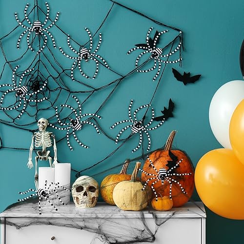 Miniatura 6 de 8 piezas de adornos de araña de Halloween en blanco y negro con cuentas, adornos colgantes para decoración de Halloween, regalo Negro,