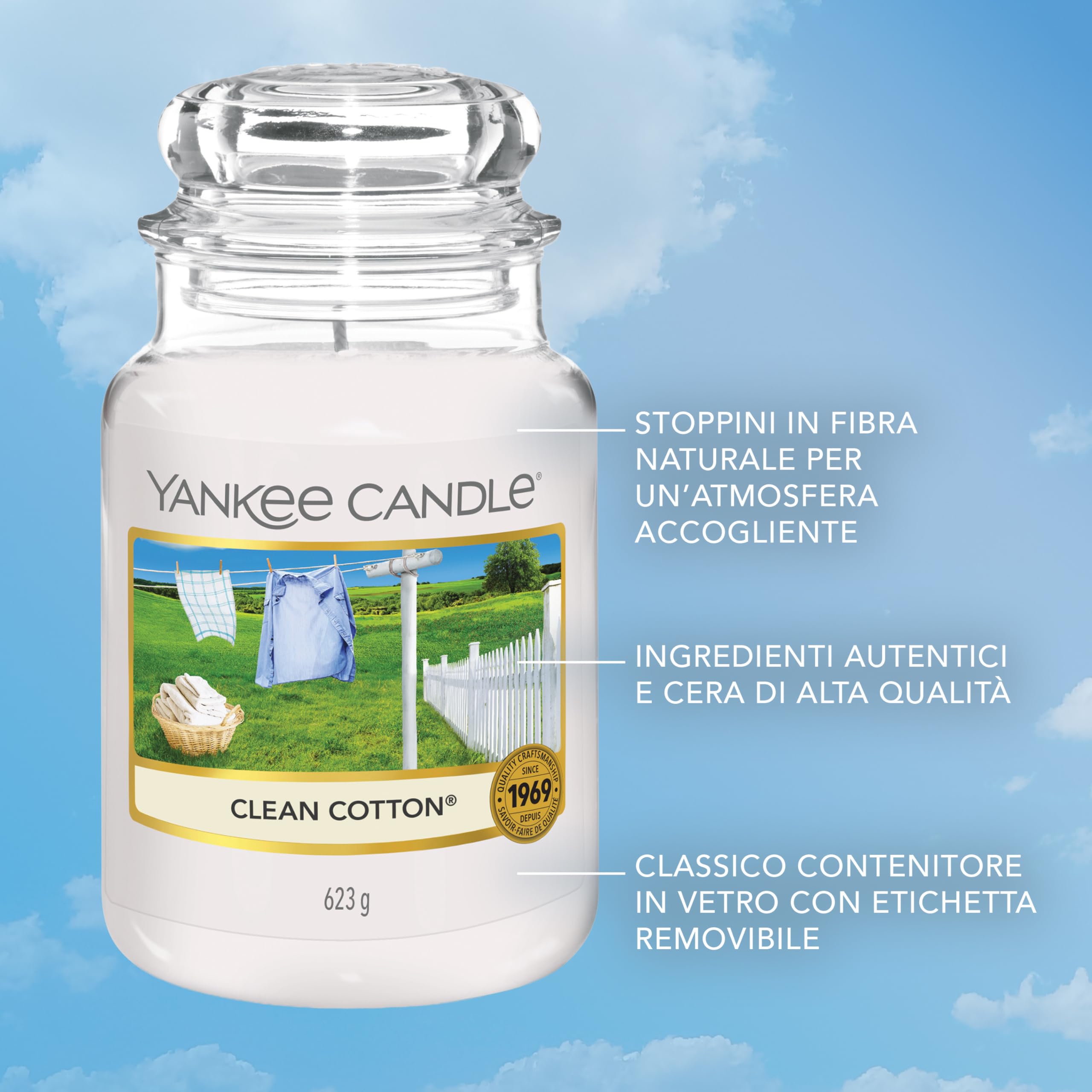 Yankee Candle Candela profumata in giara grande | Clean Cotton | Durata Fino a 150 Ore | Regali per donne