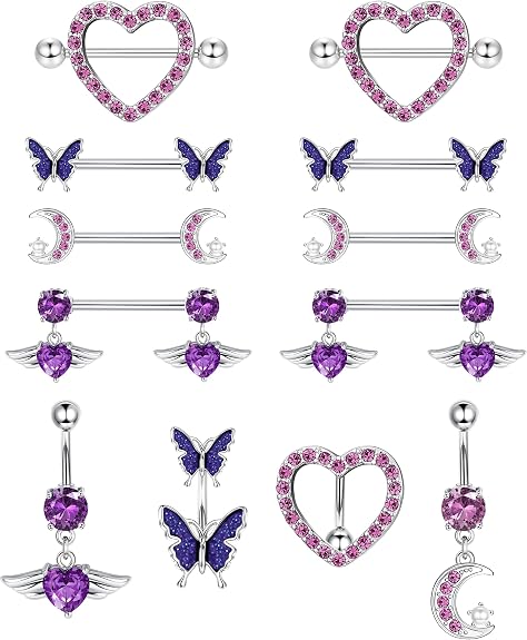 Anneaux Papillons Piercing Mamelons 14G - Bijoux Acier Zircone Pour Femmes
