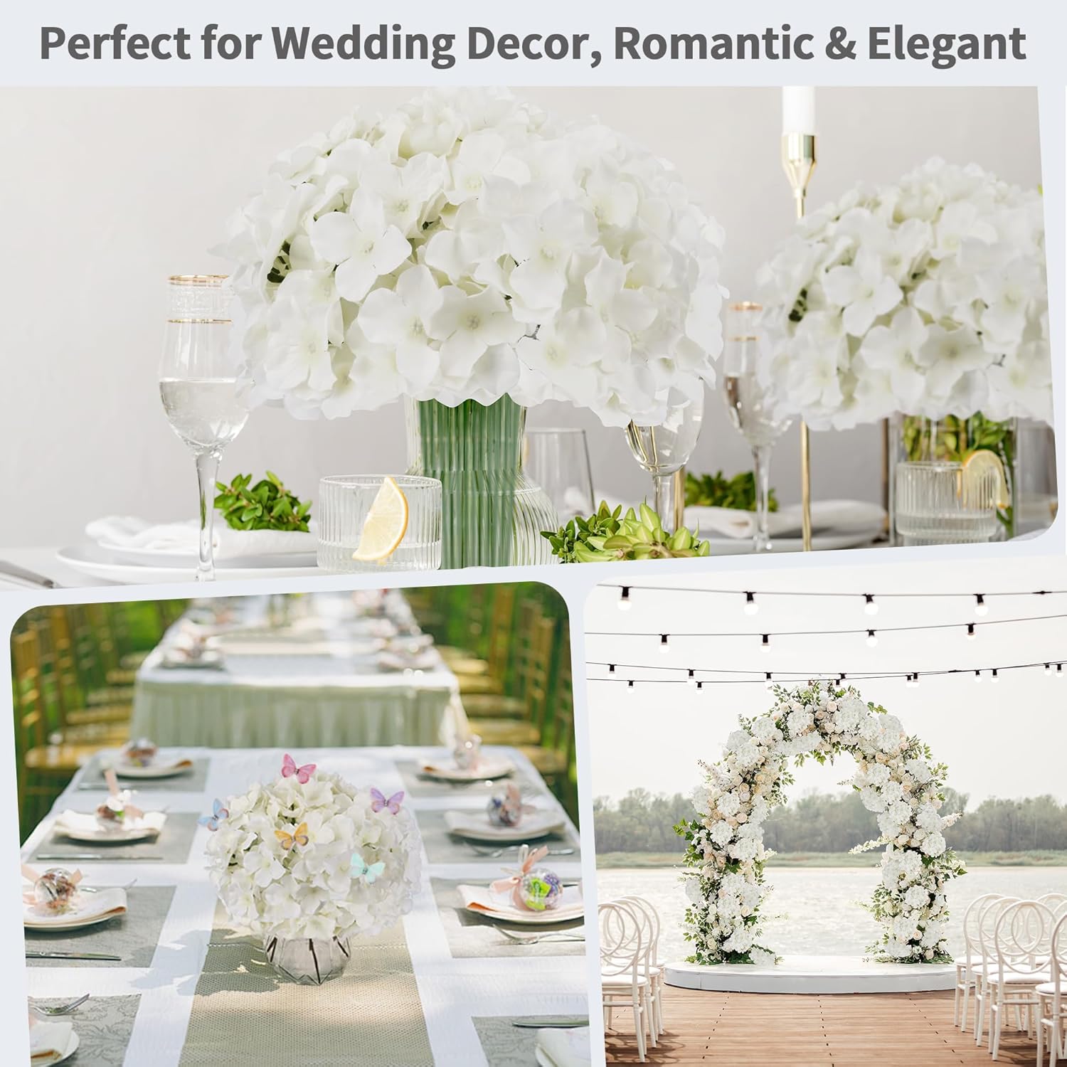 Artificial Hydrangea Flowers Bulk 64PCS with Stems, Full Fluffy Silk Hydrangea Heads for DIY Floral Arrangements, Wedding Table Centerpieces, Vase Fillers, Party Decorations, Home Decor