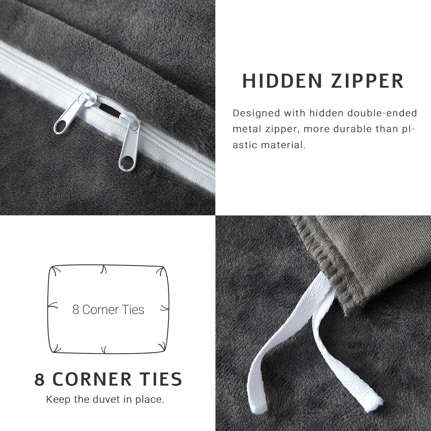 SE SOFTEXLY Velvet Duvet Cover King Size, Soft Flannel Duvet Cover with Zipper Solid Breathable Silky Velour Comforter Cover, Cozy Winter Duvet Cover Set with 2 Pillowcases, 90" x 104", Charcoal Grey - Image 6