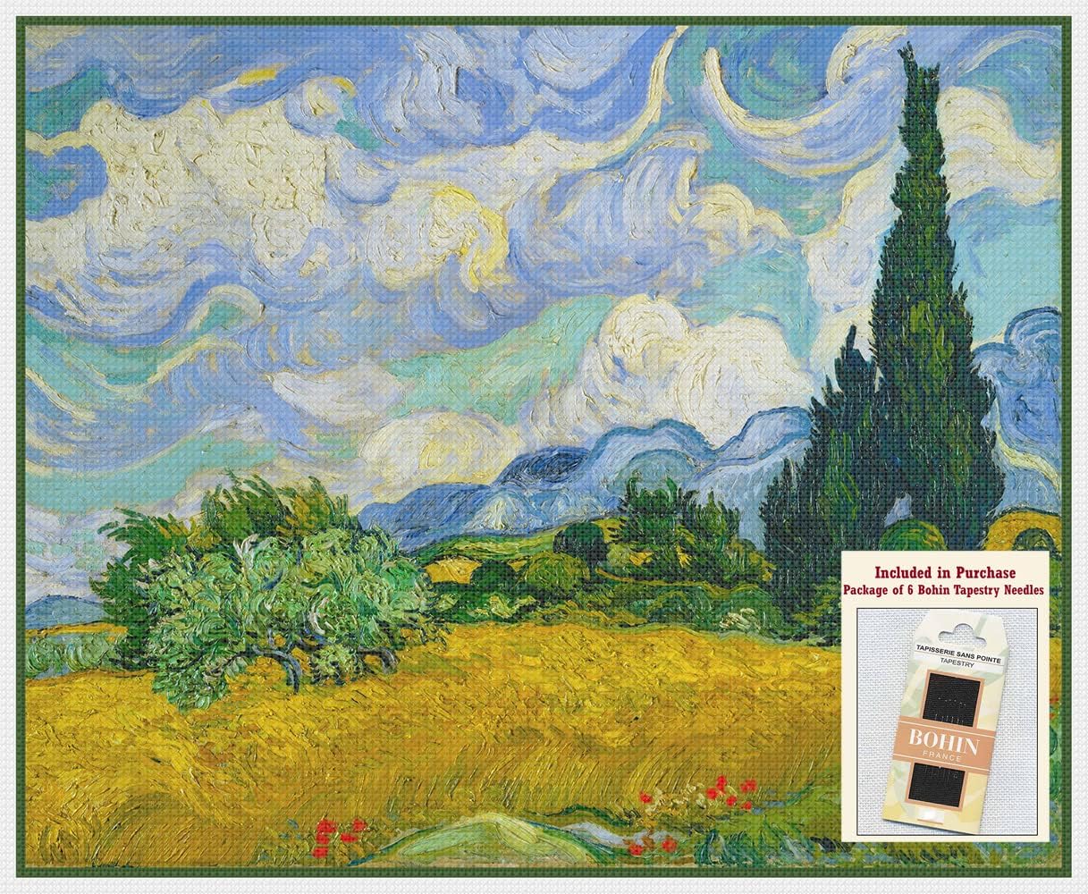 Van Gogh Cypress Trees Counted Cross Stitch Pattern with Needles